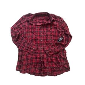 Faded Glory Mens Red Black Plaid Flannel Button Down Shirt Vintage Large 42 NWT